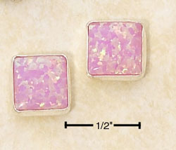 
Sterling Silver Square Simulated Pink Simulated Opal Post Earrings

