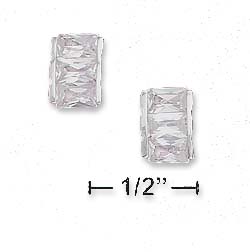 
Sterling Silver Triple Rectangular Side Cubic Zirconia Post Earrings

