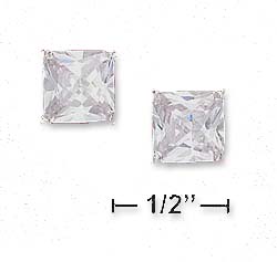
Sterling Silver 8mm Square Princess Cut Cubic Zirconia Post Earrings
