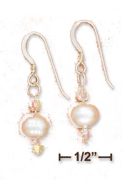 
Sterling Silver Single Pink Freshwater Cultured Pearl Earrings Peach Austrian Crystals
