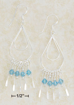 
Sterling Silver Double Teardrop Wire Earrings Aqua Crystal
