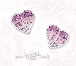 
Sterling Silver 8mm Heart Earrings Various Pink Shades Of Cubic Zirconias On Post
