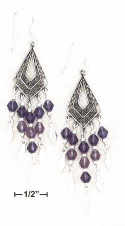 
Sterling Silver Ant Diamond Shape Earrings 5 strand Purple Bead Tips
