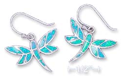 
Sterling Silver Dragonfly Earrings Simulated Opal Inlay
