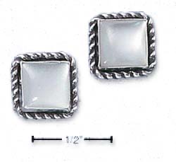
Sterling Silver Roped Edge Simulated Mother of Pearl Post Earrings
