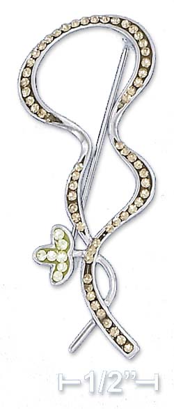 
Sterling Silver Squiggle Flower Rhinestone Pin (19x46mm)
