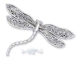 
Sterling Silver 33x50mm Dragonfly With Filigree Wings Curved Body Pin
