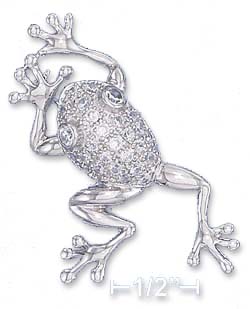 
Sterling Silver 46mm Long Frog Pin With Cubic Zirconia Body And Eyes
