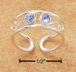 
Sterling Silver Open Wire Toe Ring With Double Scroll 2 Blue Crystals
