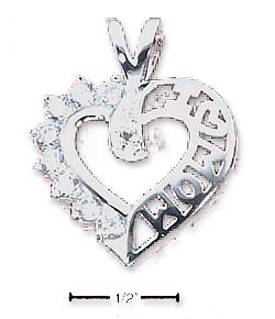 
Sterling Silver I Love Mom Heart Pendant With Clear Cubic Zirconias
