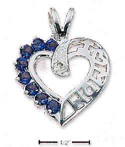 
Sterling Silver I Love Mom Heart Pendant Blue Clear Cubic Zirconias
