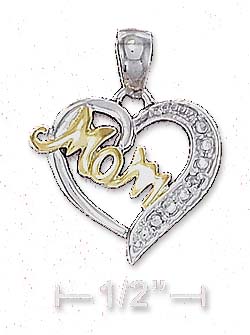 
Sterling Silver Two-Tone 15mm Mom Open Heart Charm Illusion Set Side
