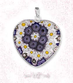 
Sterling Silver 1 Inch Murano GlaSterling Silver Heart Pendant (Colors Will Vary)
