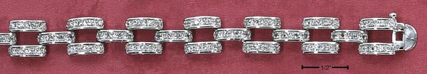 
Sterling Silver 7 Inch 3 Row Domed Cubic Zirconia Stampato Bracelet
