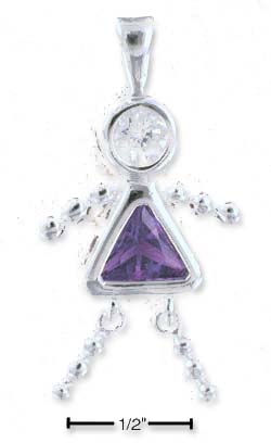 
Sterling Silver February Bead Girl Charm With Purple Cubic Zirconia
