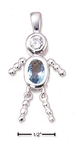 
Sterling Silver March Bead Boy Charm With Light Blue Cubic Zirconia
