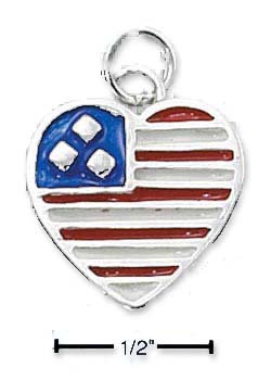 
Sterling Silver Enamel 2 Sided Heart Shape Red White Blue Flag Charm
