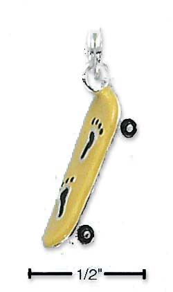 
Sterling Silver Enamel Yellow Skateboard Charm With Black Footprints
