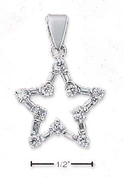 
Sterling Silver Star Charm Formed By Round Baguette Cubic Zirconias
