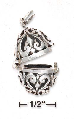 
Sterling Silver Antiqued Filigree Egg Charm Which Opens
