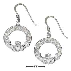 
Sterling Silver Fancy Claddaugh Earrings On French Wire
