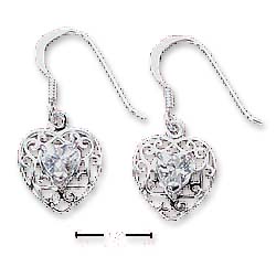 
Sterling Silver Scroll Design Earrings Heart Shaped Cubic Zirconias
