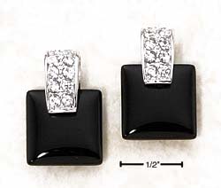 
Sterling Silver Square Simulated Onyx With Cubic Zirconia Chips Post Earrings
