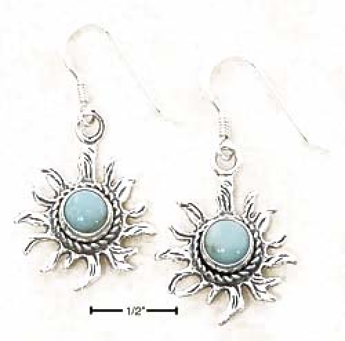 
Sterling Silver Round Simulated Turquoise Sunface Dangle Earrings

