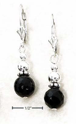 
Sterling Silver Faceted Simulated Onyx Bead With Bali Bead Lever Back Earrings
