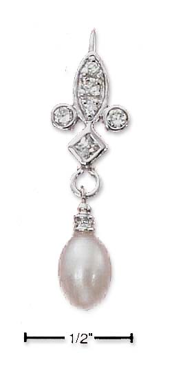 
Sterling Silver Cubic Zirconia Leverback Earrings With Freshwater Cultured Pearl Dangle
