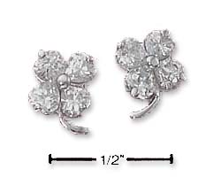 
Sterling Silver Small Cubic Zirconia Four Leaf Clover Post Earrings
