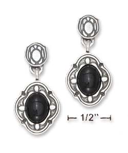 
Sterling Silver Oval Cabochon Simulated Onyx Dangle Post Earrings
