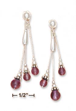 
Sterling Silver 3 strand LS Post Dangle Earrings With Amethyst Balls
