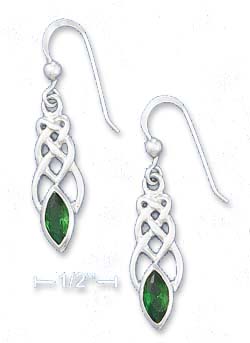 
Sterling Silver Celtic Knot Earrings With 4x8mm Green Glass
