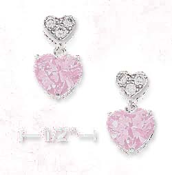 
Sterling Silver Pink Pave Cubic Zirconia Heart Post Dangle Earrings
