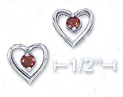 
Sterling Silver 9mm Open Heart 3mm Garnet Post Earrings

