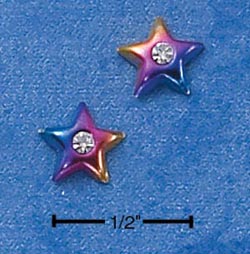 
Sterling Silver Multi-Color Enameled Star With Cubic Zirconia Mini Children-Post Earrings
