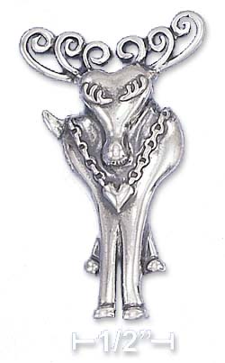 
Sterling Silver Lady Reindeer Pin With Long Eyelashes Heart Necklace
