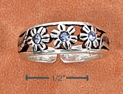 
Sterling Silver 3 Flower With Blue Crystals Leaves On Shank Toe Ring
