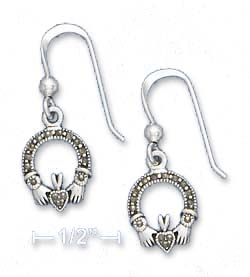 
Sterling Silver 1/4 Inch Marcasite Claddaugh Earrings
