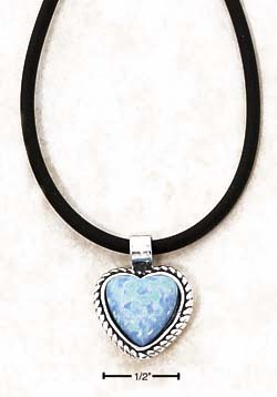 
Sterling Silver 16 Inch Lab Blue Simulated Opal Heart On Rubber Cord Necklace
