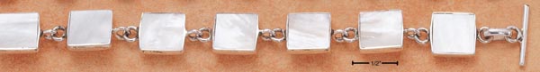
Sterling Silver 8 Inch Square Simulated Mother of Pearl Link Toggle Bracelet
