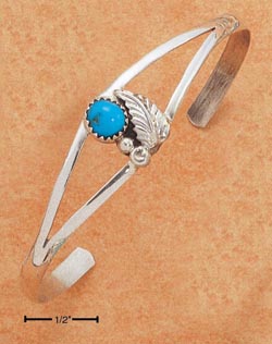 
Sterling Silver Open Wire Cuff With Simulated Turquoise And Leaf
