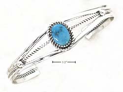 
Sterling Silver Split Shank With Simulated Turquoise Stone Center Roping Cuff
