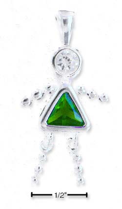 
Sterling Silver May Bead Girl Charm With Dark Green Cubic Zirconia
