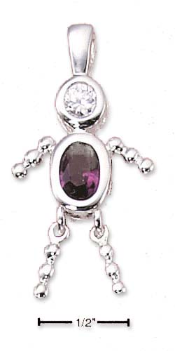 
Sterling Silver February Bead Boy Charm With Purple Cubic Zirconia
