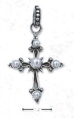 
Sterling Silver Starburst Cross With Simulated Faux Pearls Charm
