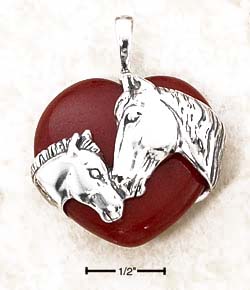 
Sterling Silver Horse and Foal Red Agate Heart Pendant
