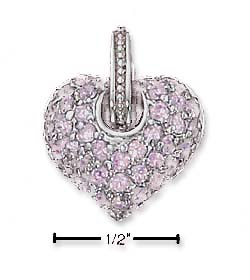 
SS Reversible Pink Pave Cubic Zirconia Heart Charm (Filigree Back)

