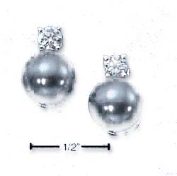 
Sterling Silver Black Simulated Faux Pearl With Cubic Zirconia Post Earrings
